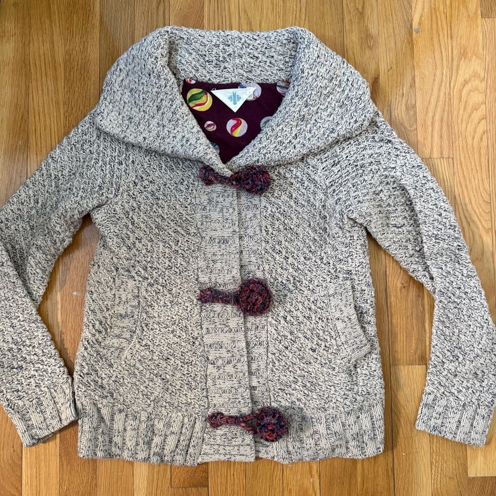 Anthropologie Pom Pom Cozy Knit Button-Up Sweater